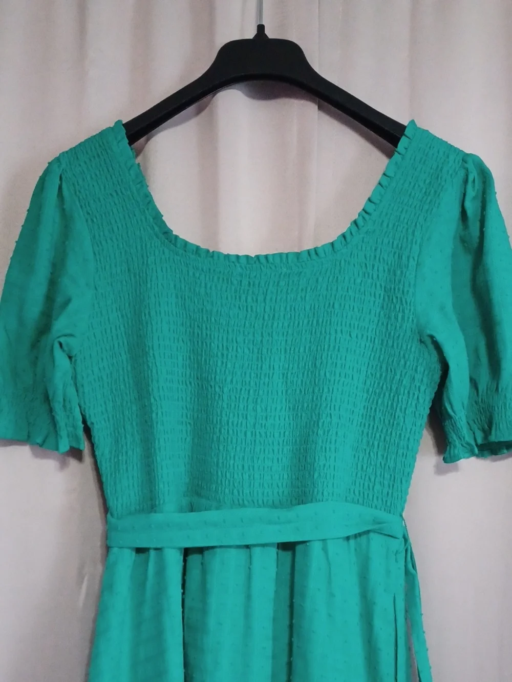 Draper James Green Smocked Puff Sleeve Square Neck Cotton Dress Pockets Size L